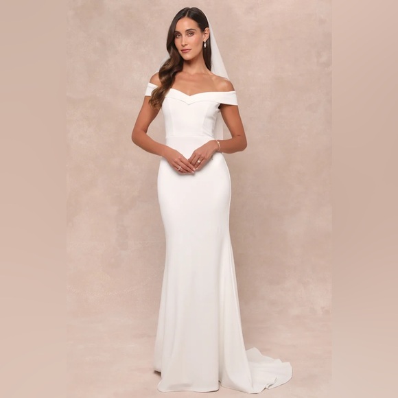 Lulus Arienne White Off-the-Shoulder Mermaid Maxi Dress Size Small NWT - Picture 1 of 16
